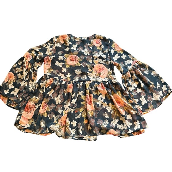 Show Me Your Mumu Teal Sheer Floral Lace up Front Peplum Cottagecore Blouse Sz M - Picture 14 of 15